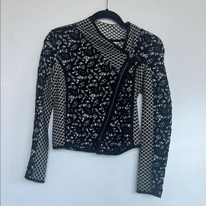 Anthropologie Moth Black White Lace Knit Zip Jacket Cropped Size 0